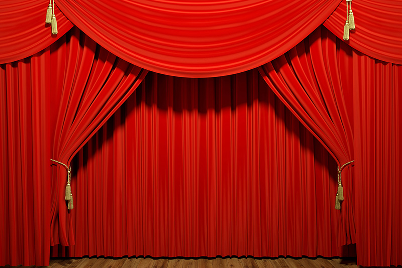 Red stage theater velvet drapes